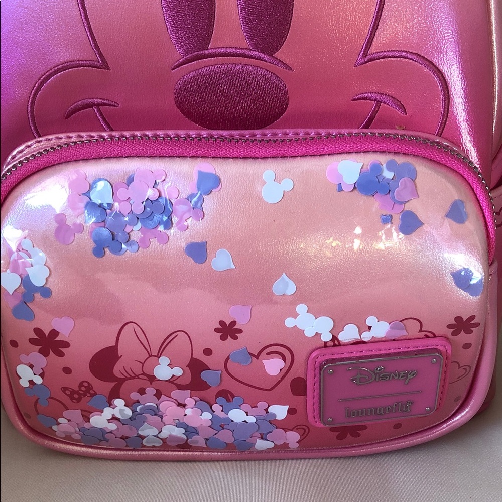 Loungegly Disney Minnie Mouse Pink Confetti mini Backpack Hard Tag New! - Picture 7 of 13